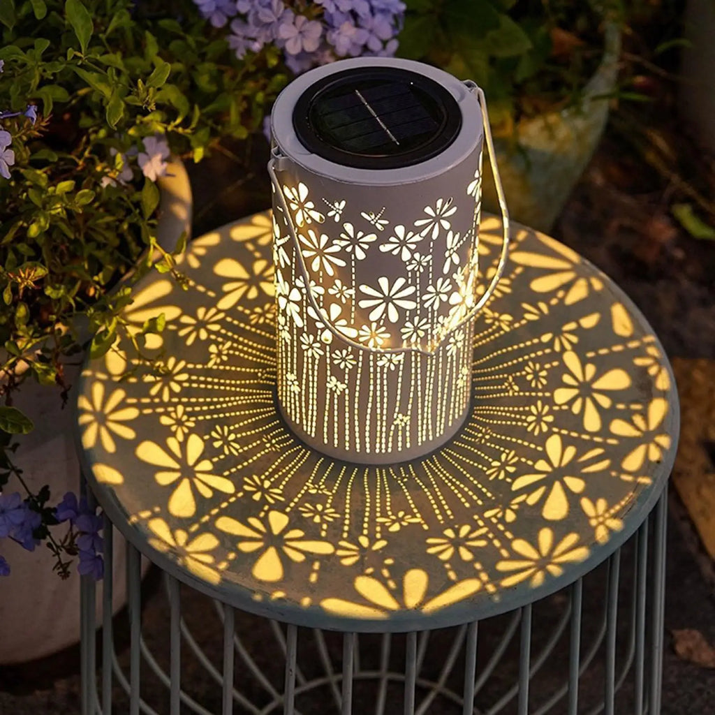 Solar Hangings Lantern Colorful Metal Flower Lamps Lights Outdoor Qme
