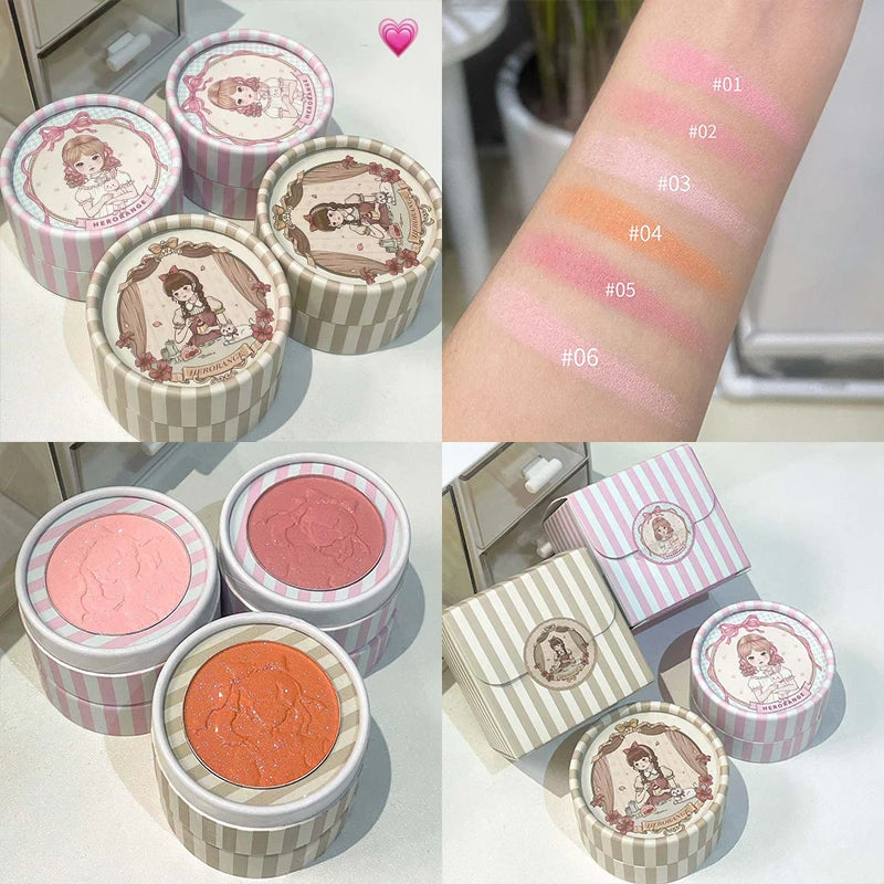 Three Dimensional Embossed Blush Fine Powder Monochrome Smooth Matte Shimmer Retro Pink Almonds Blusher Rouge Enhancing Makeup Qme