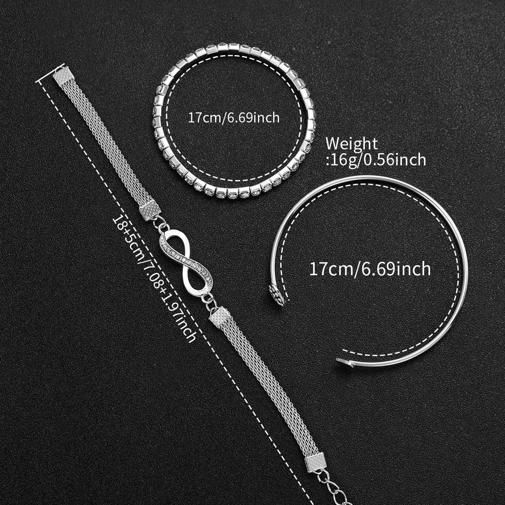 4PCS Fashion Mesh Band Women Watches Diamond Bracelets Set Ladies Quartz Wristwatch Reloj Mujer Girls Clock Gift(Without Box) Qme