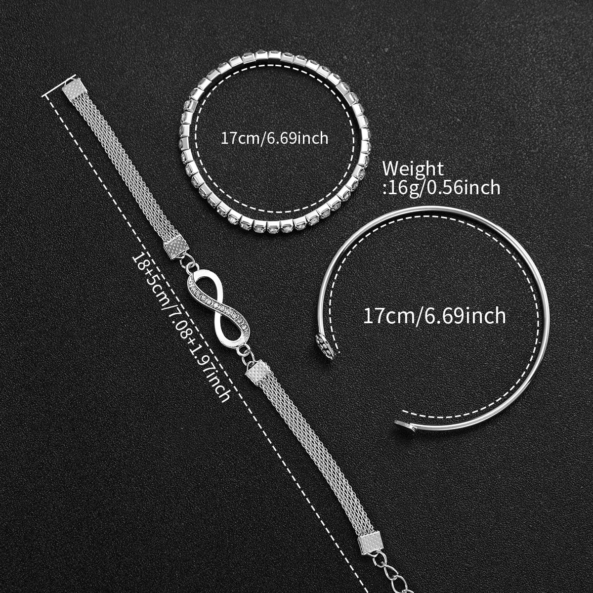 4 In 1 Women Wrist Set Square Quartz Watch Heart Bangle Infinity Rhinestone Bracelet Stackable Daily Female Wrist Accessory Gift Qme
