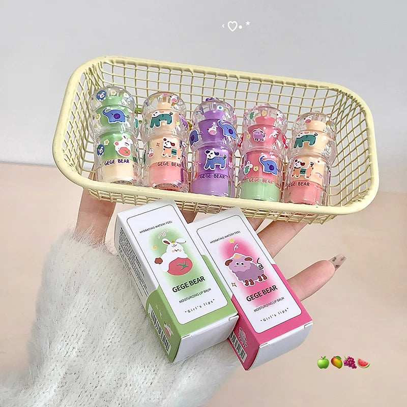 Gege Bear Fruit-flavored Lip Balm Hydrating Cute Keychain Pendant Qme