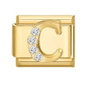 Wholesale Shiny CZ 26 Letters A-Z Gold Color Italian Charms Gold Plated 9mm Stainless Steel Modular Bracelet DIY Jewelry Gift Qme C
