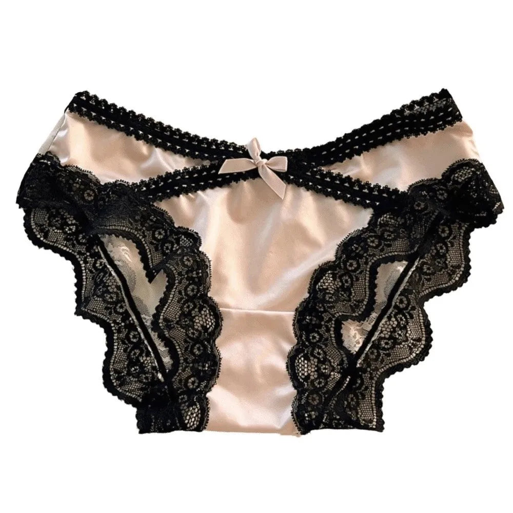 Underpants Low Waist Lace Briefs Mesh Sweet Ice Silk Panties French Style Underwear Triangle Panties Girls Underwear Qme Pink M 1pc