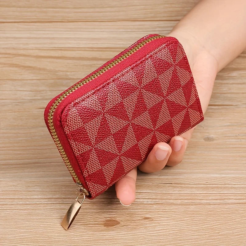 Short Accordion Card Holder, Large Capacity Wallet, Small Coin Purse,Zipper Bag,Credit Card Holder,Key Pouch,And Coin Bag Qme Red 1pc
