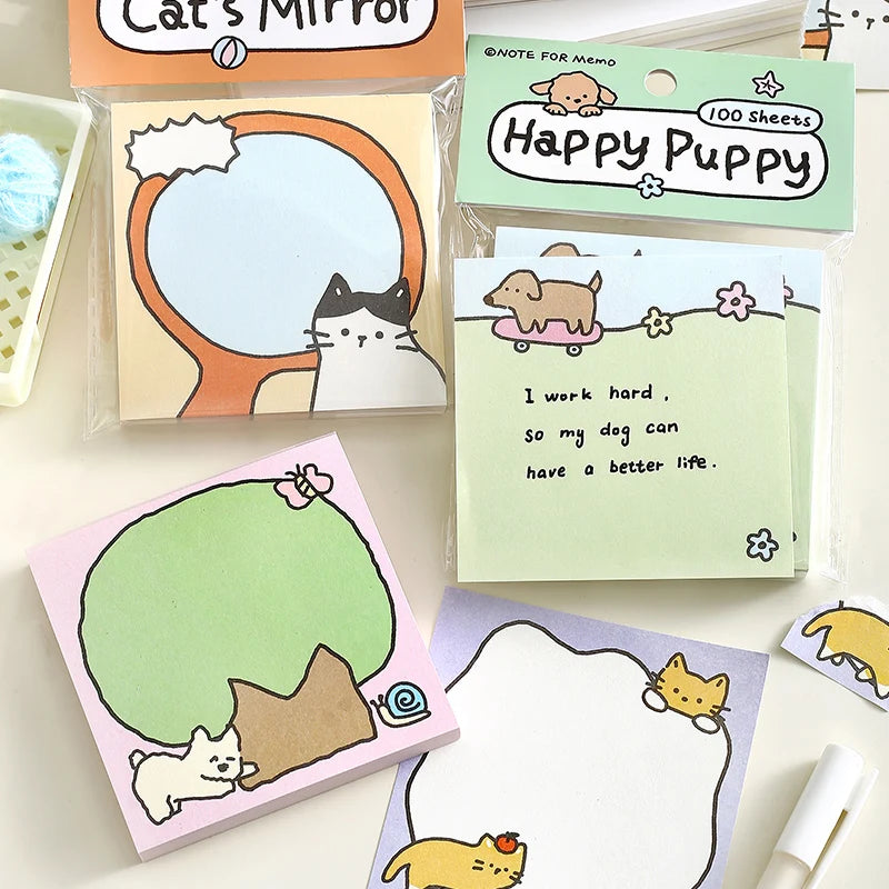 100 sheets Relaxation Series Cartoon Adhesive Cute Animals Notes Notepad Memo Pad Office School Supplies Stationery Stickers Qme