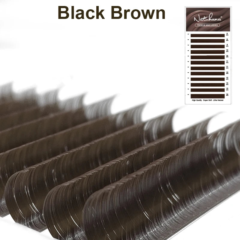 NATUHANA Caramel Colored Lashes Extension Individual Faux Mink False Qme Black Brown LU 0.07mm|MIX