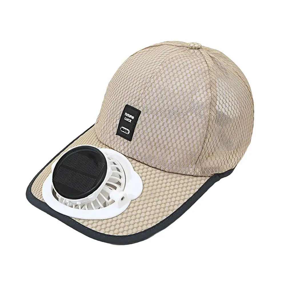 Mesh Baseball Hat Solar Powered Fan Cooling Summer Outdoor Beach Sun Qme D
