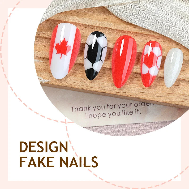 Stylish Canada National Team Almond Full Cover Press On Nails Sophisticated Canada National Symbol Design Fake Nails Qme