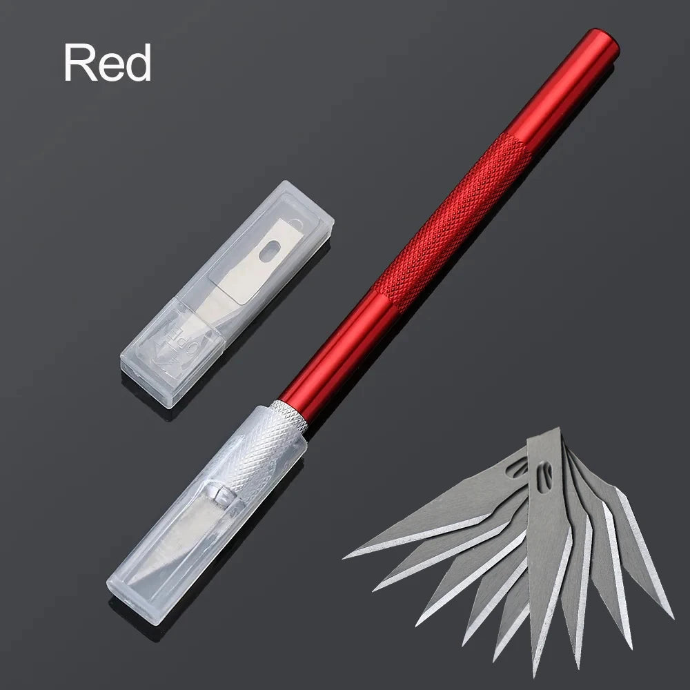 Dough Carving Knife Non-Slip Handle With 10Pcs Blade Scalpel Engraving Cutter Sculpture Carving Knife Pastry Baking Cake Tools Qme Red With 10 Blade