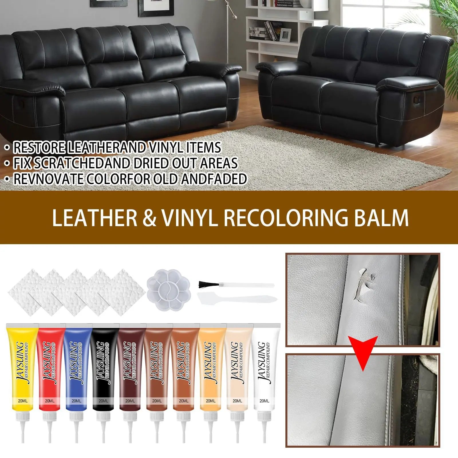Leather Repair Paste Car Seat Scratch Removal Leather Crack Restoration Repair Sofa Filler Leather Complementary Refurbish Cream Qme