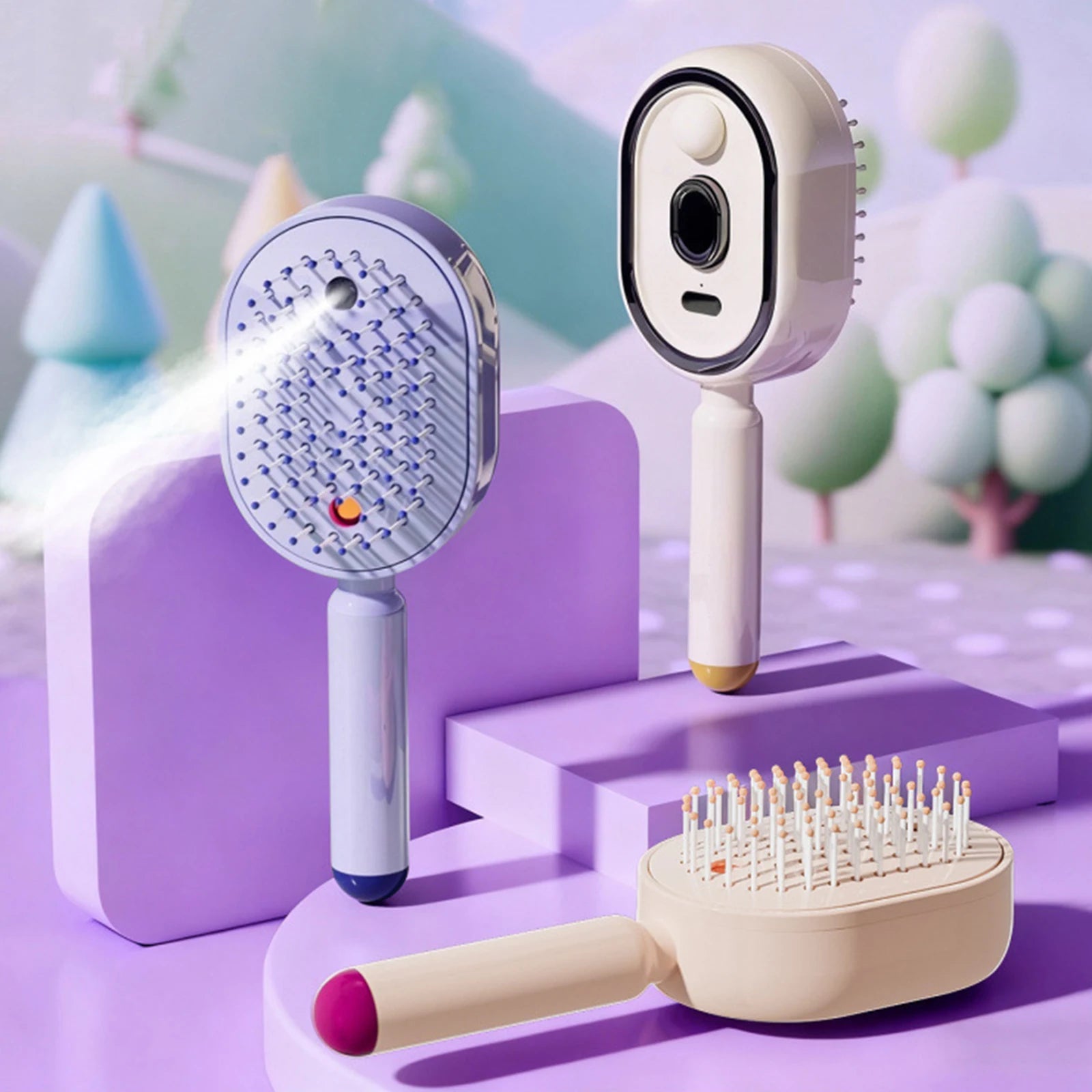 New Wet Electrics Hairbrush with Water Spray Rechargeable Steams Hair Straightener USB-C Charging for Both Long & Short Hairs Qme