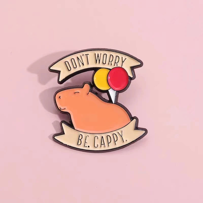 Don't Worry Be Cappy Enamel Pins Badge Backpack Brooch Lovely Animals Cartoon Capybara Lapel Wholesale Accessories Kids Hat Gift Qme