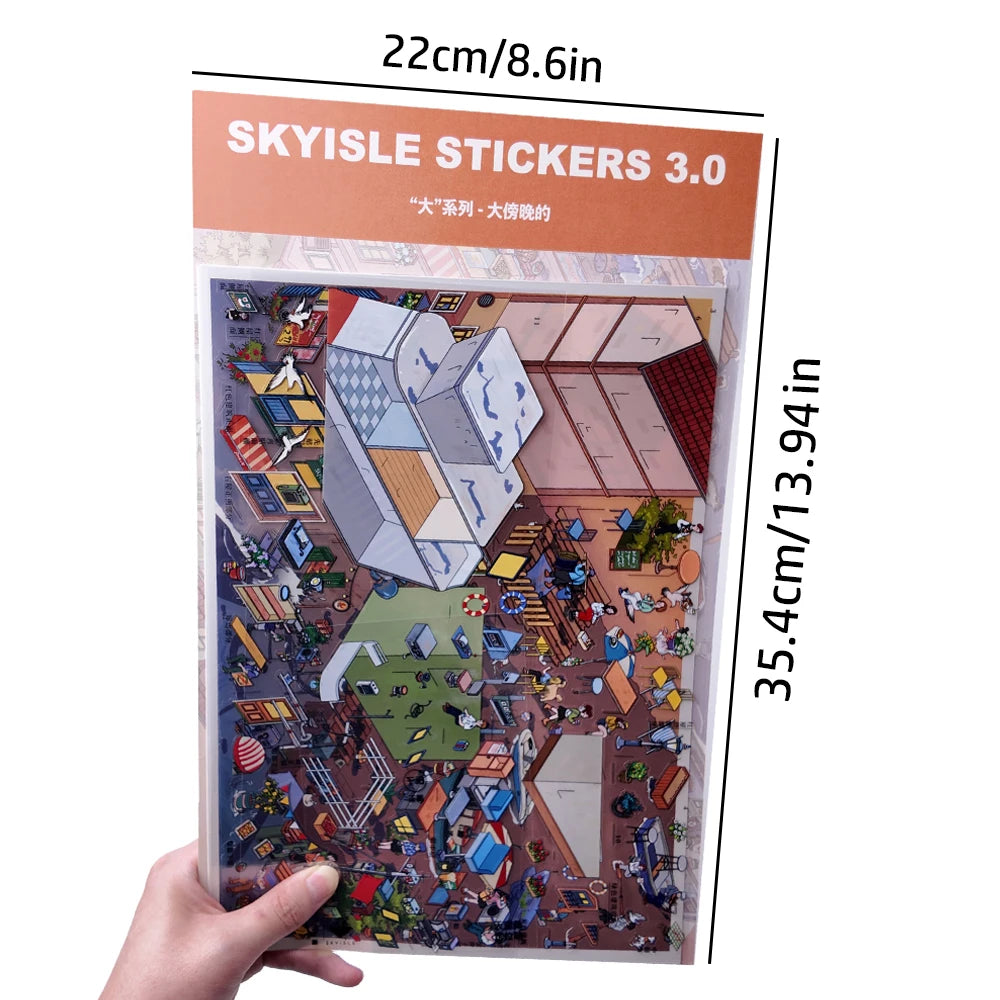 Cartoon Scenery Gothic Castle Stickers 3D Miniature World House Decompression DIY Scene Children Stationery Stickers Qme C
