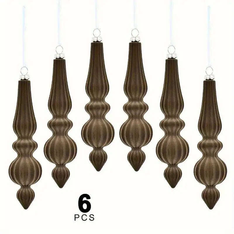 6Pcs Flocked Velvet Christmas Gourd Pendant Plastic Shatterproof Christmas Cone Ball Set Reusable Xmas Tree Hanging Ornaments Qme A5