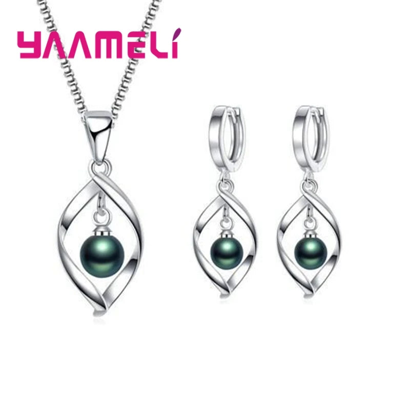 CZ Necklace Earring Bridal Jewelry Sets Wholesale S925 Sterling Silver Color Shining Cubic Zircon Water Drop Wedding Engagement Qme Black Pearl