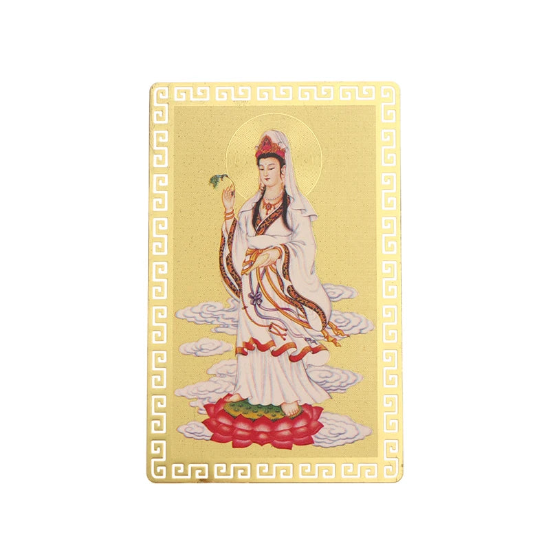 Buddha Card Peace Amulet Buddhist Gold Luck Blessing Nanwu Guanyin Qme
