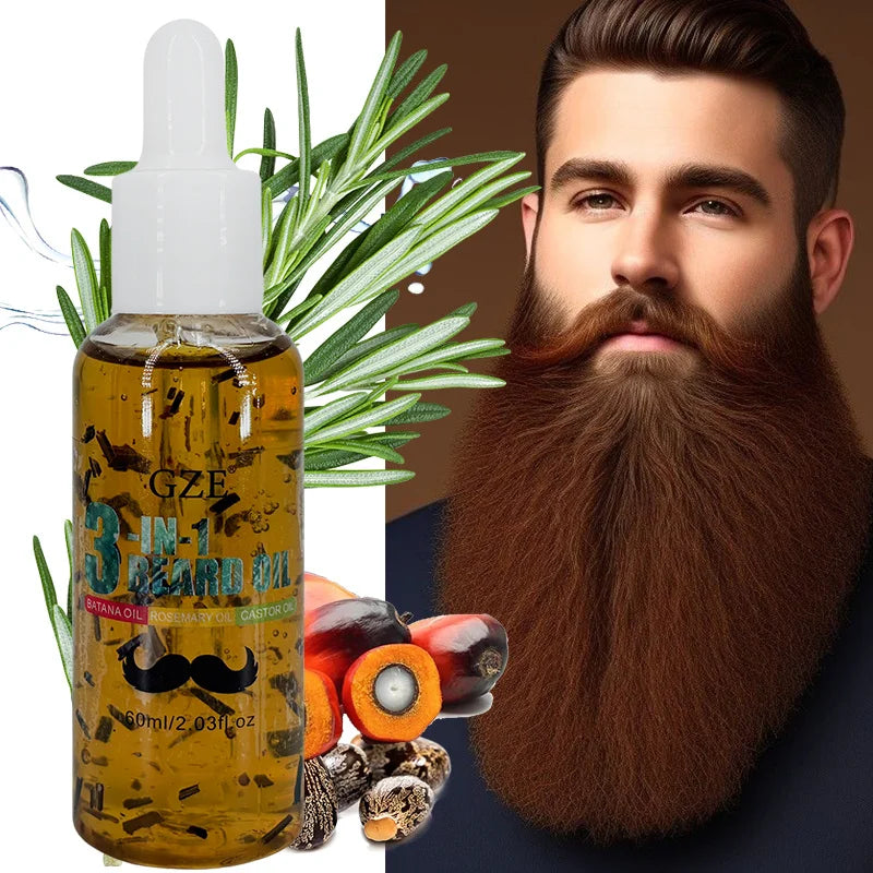 GZE 3-in-1 Beard Oil for Care - Moisturizes Beard & Conditions Skin - Eliminates Flakes - For Men with Short or Long Facial Hair Qme