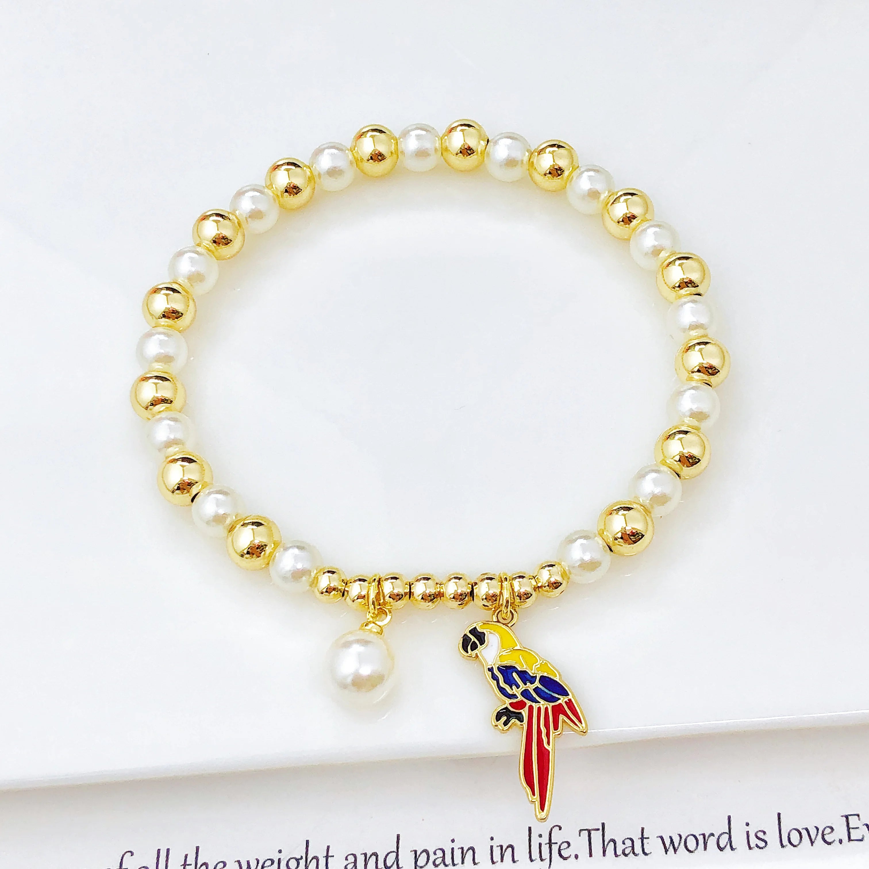 Classic Violin Round Parrot-Shaped Venezuela Colombia Flag Designer Pearl Bracelet Luxury for Women Party Patriotic Jewelry Gift Qme 7