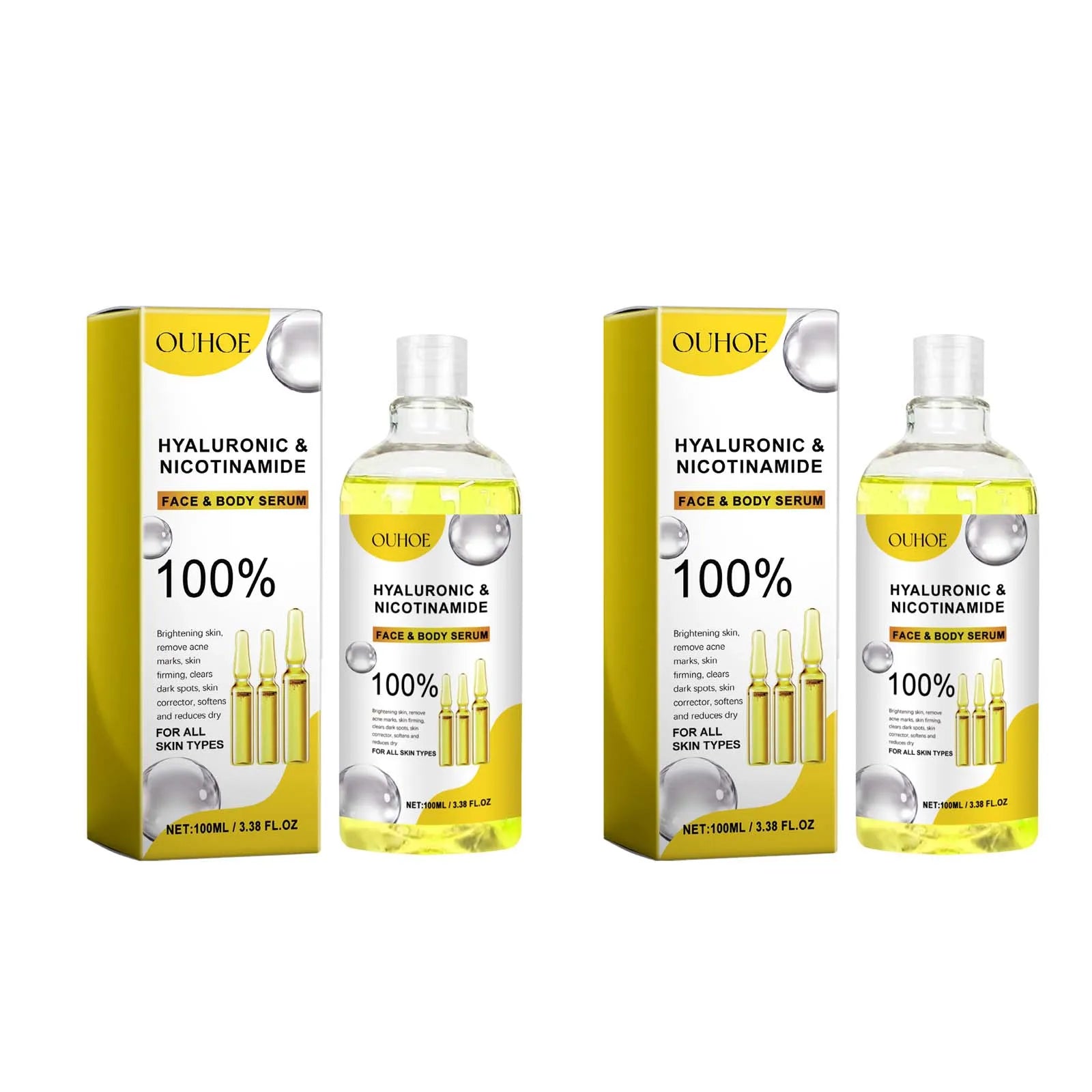 Hyaluronic Acid Facial Serum Moisturizing Smoothing Repair Skin Nicotinamide Brightening Skin Care Lift Firm Face Body Essence Qme 2 x 100ml Boxed
