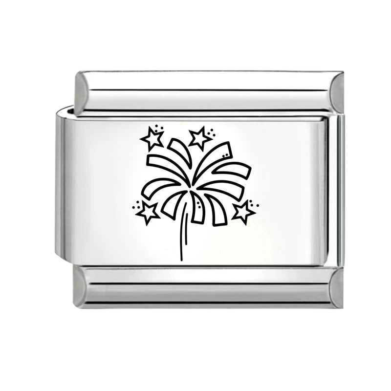 2026 Design Planet Stars Heart Laser Engraving Italian Charm Links