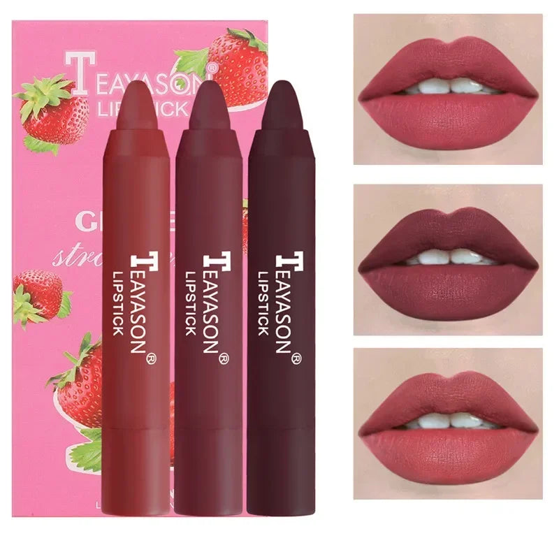 3pcs/set Velvet Matte Lipsticks Set Long Lasting Waterproof Sexy Red Nude Lip Stick Tint Pen Natural Makeup Beauty Cosmetic Qme D