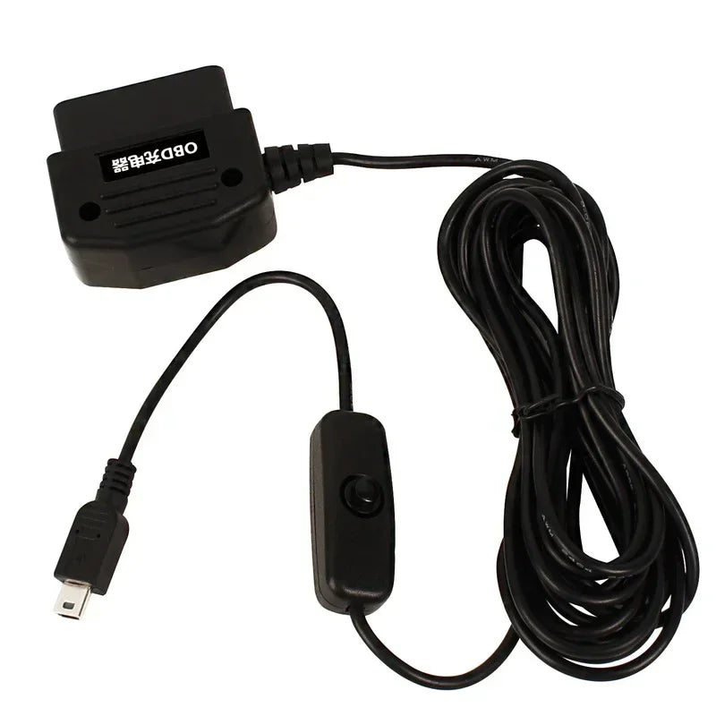 Output 5V 2A Mini Micro 5PIN USB Ports Car OBD Cigarette Adapter Lighter Power Box with 3.5m Switch Cable for Dash Cam Charging Qme