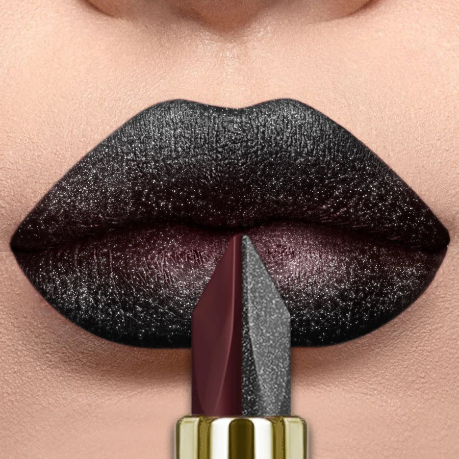 Two-tone Sexy Red&black Lipstick Glitter&matte Lip Sticks Nonstick Qme