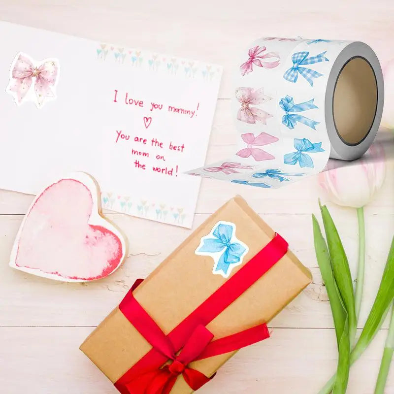 Bow Pattern Packaging Stickers Roll Removable Decals DIY Scrapbook Qme