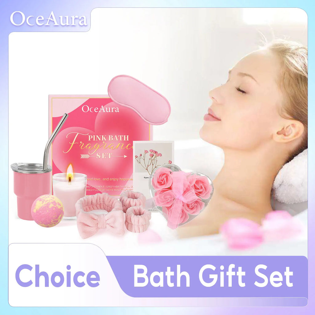 Pink Bath Fragrance Contains Bombs Hair Band Cup Scented Candle Etc Qme