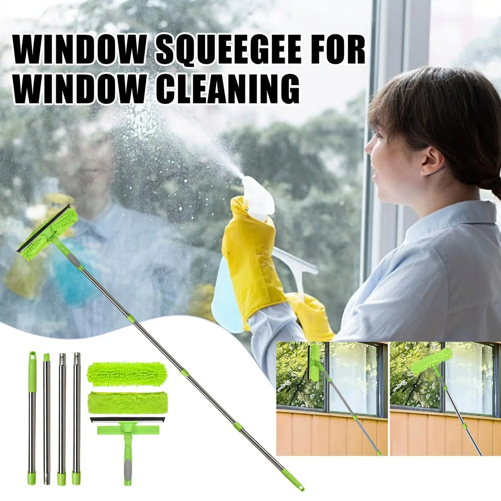 Window Cleaner Tool Household Window Washer Squeegee Kit 2 In 1 Brush Wiper With Extension Pole For Shower Glass Wall Tile Qme