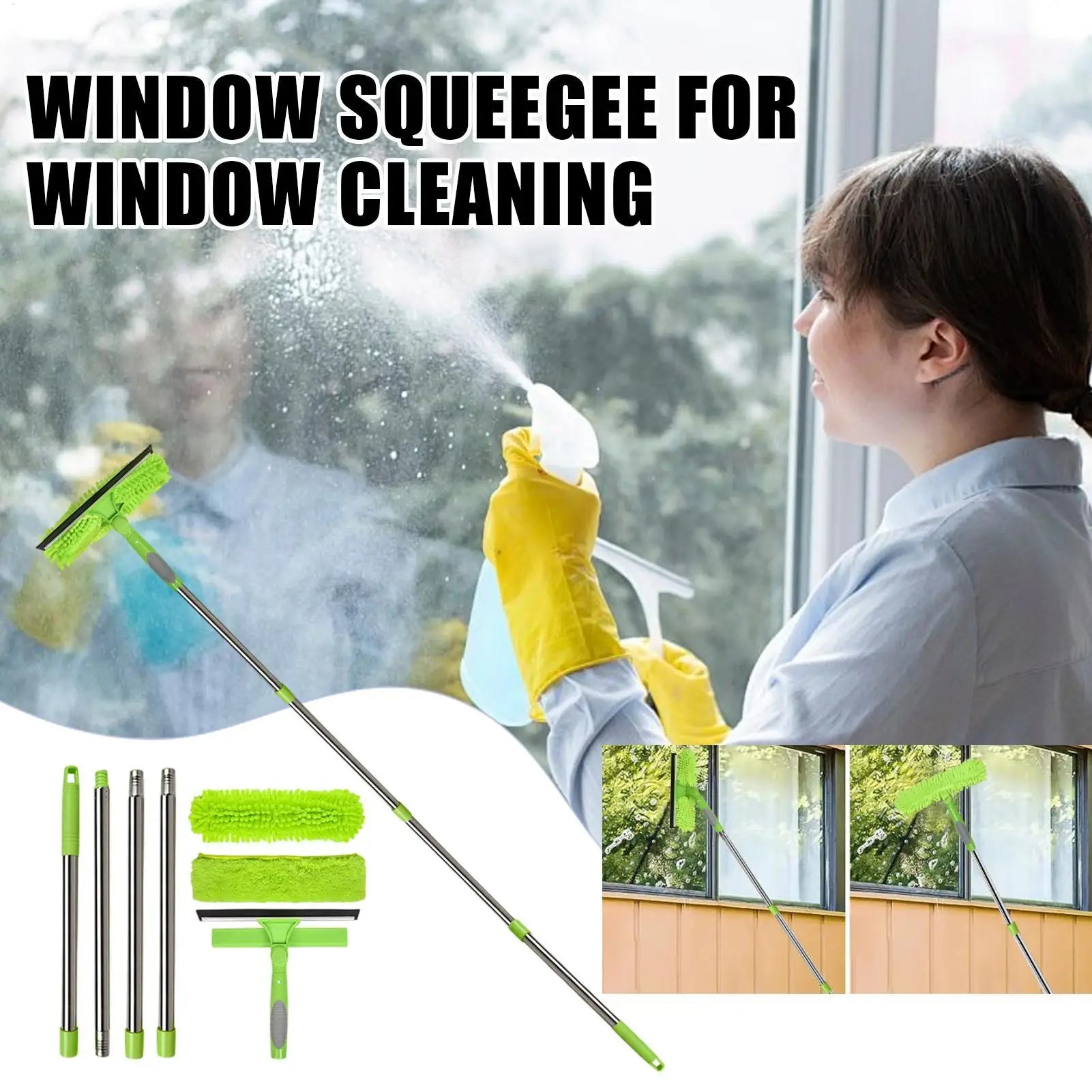 Window Cleaner Tool Household Window Washer Squeegee Kit 2 In 1 Brush Wiper With Extension Pole For Shower Glass Wall Tile Qme