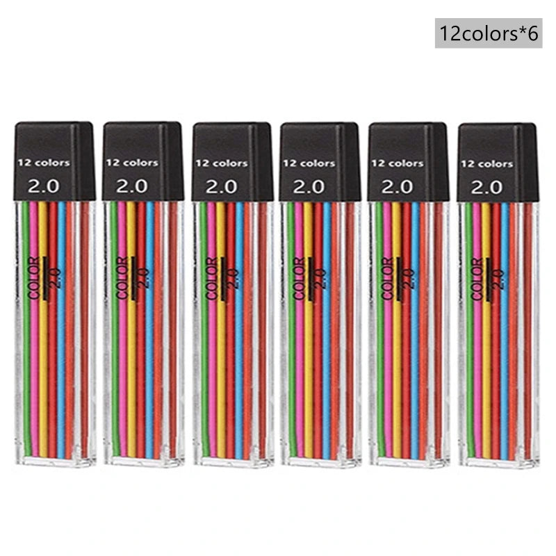 Mechanical Pencil Set 2.0 mm with 2B Black/Colors Lead Refill For Writing Sketching Art Drawing Painting School Automatic Pencil Qme 6 box color refills