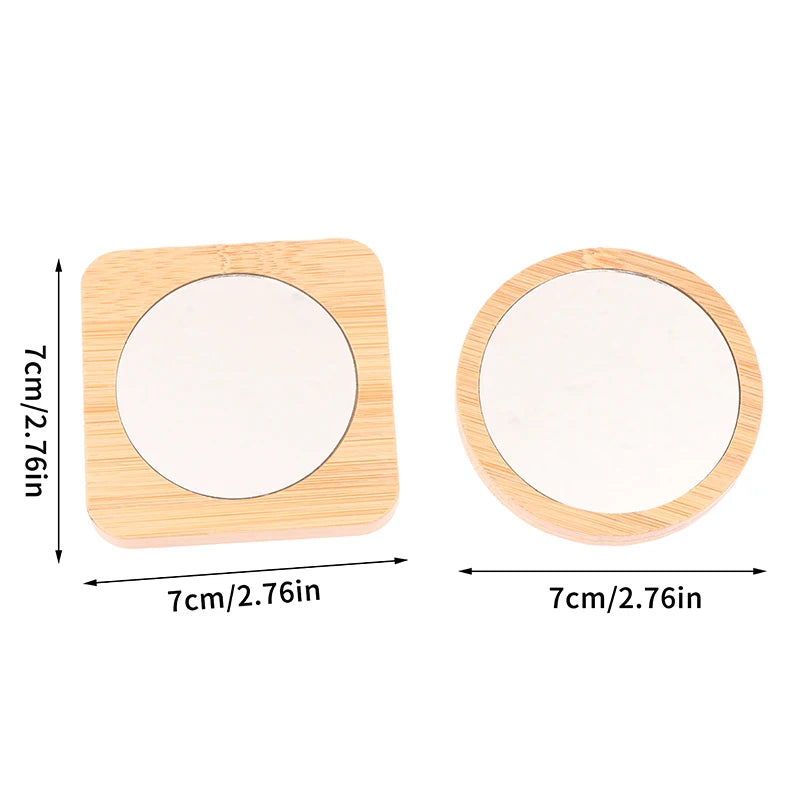 Hand-held Beauty Makeup Mirror Small Round Mirrors Simple Wooden Qme