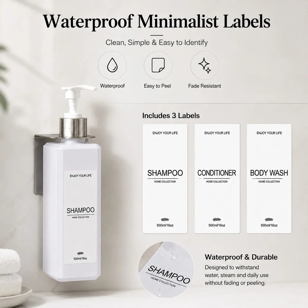 all Mounted Shampoo Dispenser Bottles Set of 3 16oz 500ml Plastic Shower Pump Bottles with Brackets and Labels for Body Wash Qme
