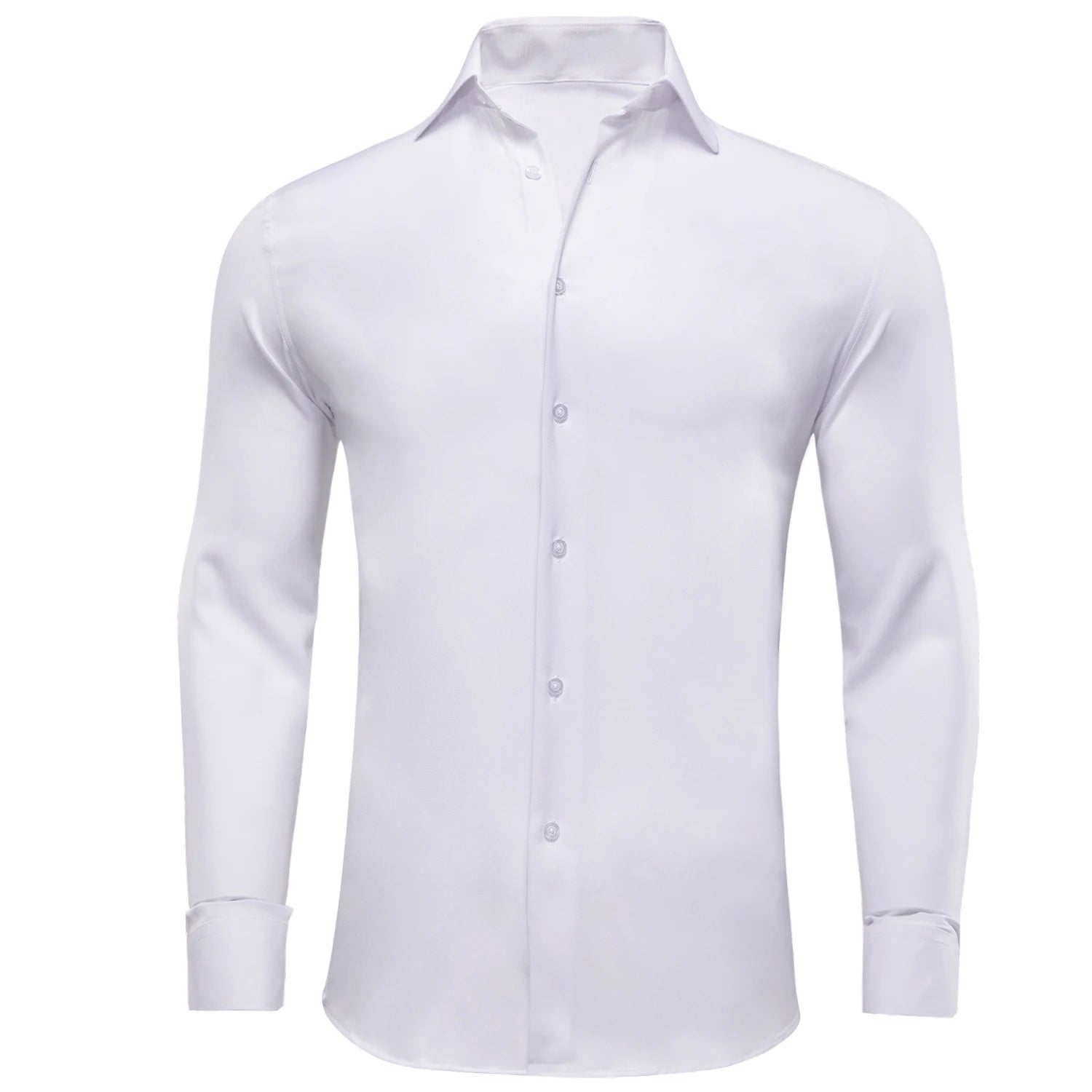 Hi-tie Plain Solid Silk Men's Shirts Long Sleeve Lapel Dress Suit Qme
