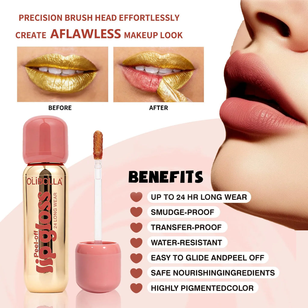 6Color Metallic Orange Peel Off Lip Stain Reveal Waterproof Pink Lip Tint Transfer Proof Non-stick Cup Natural Matte Lipstick Qme