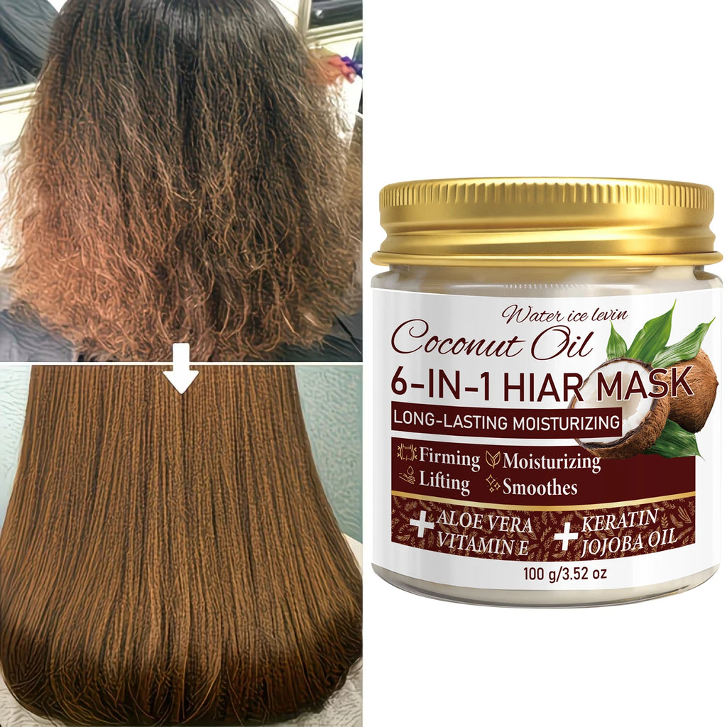 6-in-1 Coconut Hair Mask with Keratin & Jojoba Oil, Moisturizing & Smooth Hair Care Qme