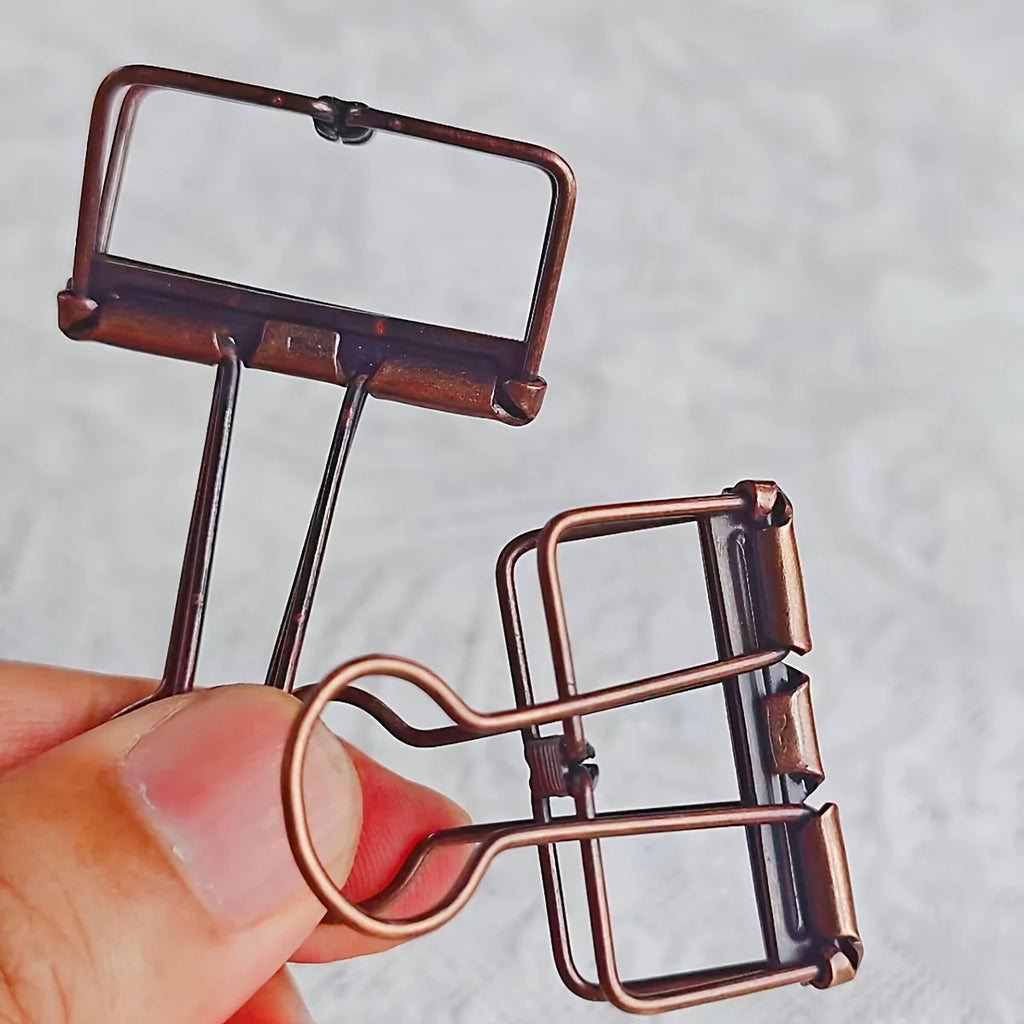 Brown Vintage Binder Clips, Retro Metal Paper Clamp Antique Style Book Clips for Planner & Reading, Aesthetic Stationery Qme