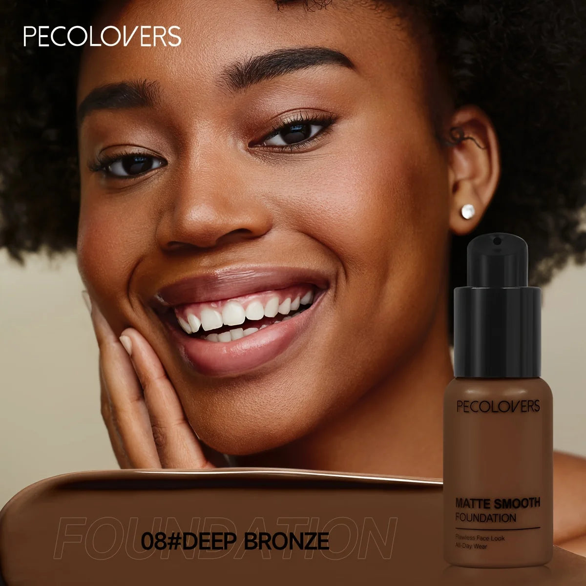 PECOLOVERS Matte Finish Liquid Foundation - Oil-Control, Waterproof, Full Coverage Concealer for All Skin Tones Qme 08