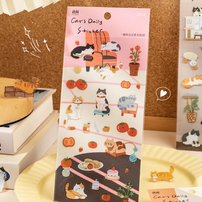 Daily Cat Themed PET Stickers, Super Cute Decor for Phone Cases & Journals, Great for Scrapbooking, Water Bottles Decoration. Qme