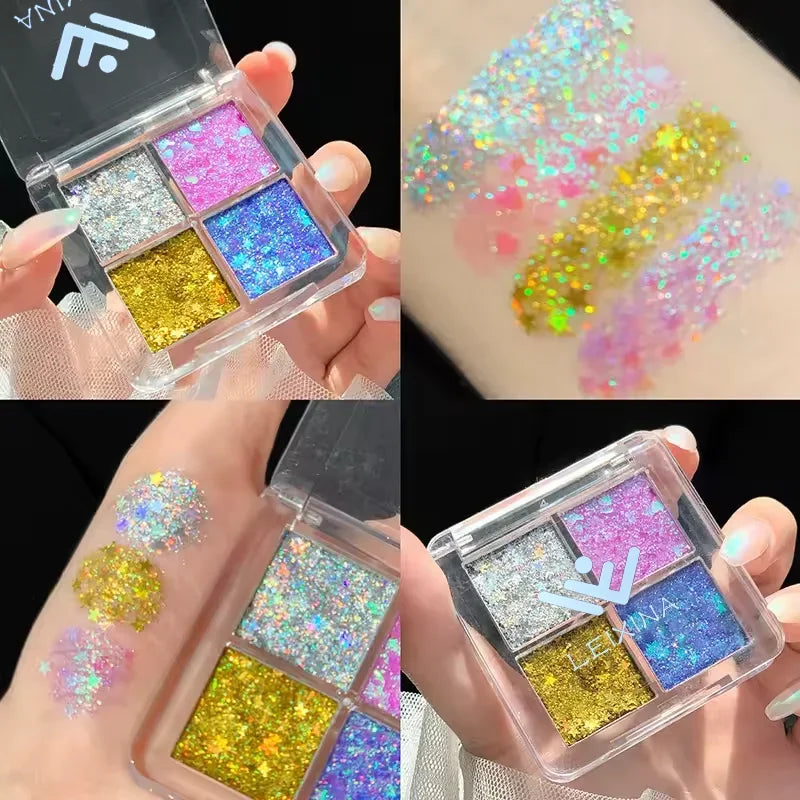 Mini 4 Eyeshadow Palette Pearl Glitter Elf Realm Pink Shimmer Sequin Qme