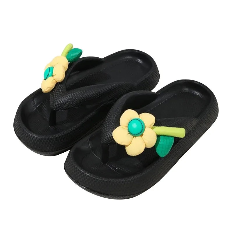 New Summer Platform Flip-Flops Handmade Flower Soft Bottom Cloud Slippers Travel Holiday Beach Lady Cute Shoes Women Slides Qme A-Black 36-37