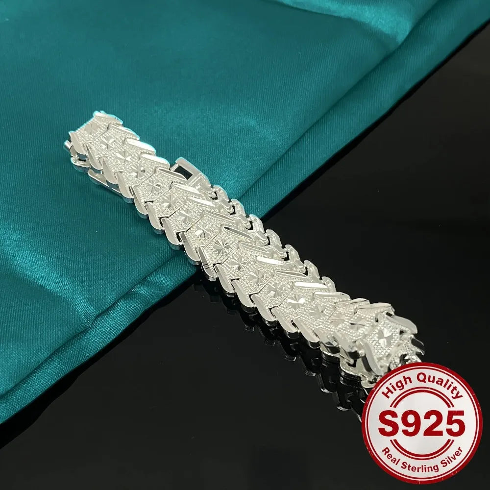 Original 925 sterling silver 18K gold color pretty Wide Bracelet for Women MEN fashion designer jewelry PARTY wedding Qme