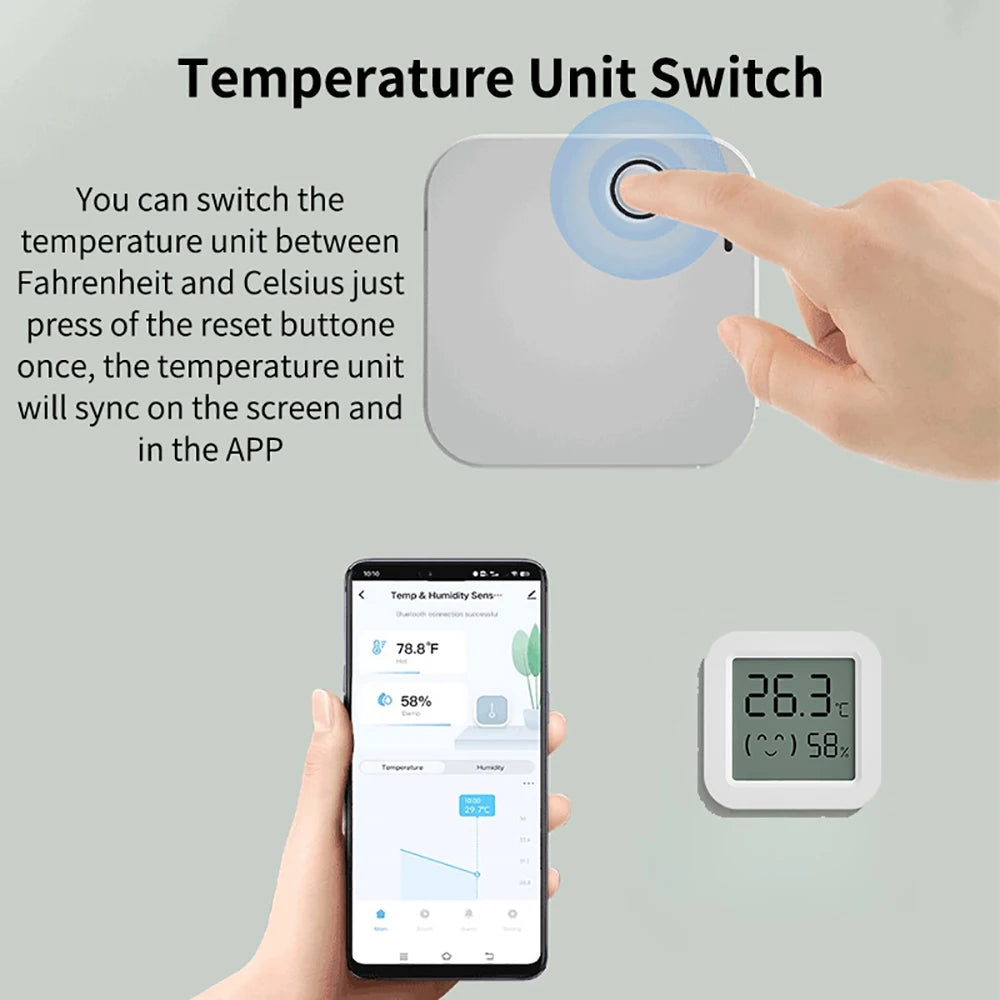 Smart Temperature Humidity Sensor Bluetooth Mini Indoor Thermometer Hygrometer with App Remote Control for Home Kitchen Office Qme