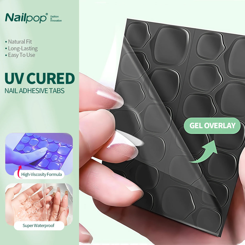 Nailpop UV Cured Nail Adhesive Tabs 10 Sheets Sticky Breathable Qme