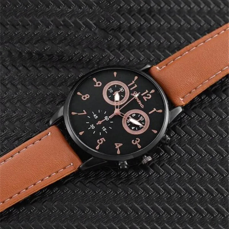Cross border 2025 hot selling GENEVA fake three eye personalized belt watch wallet sunglasses 3pcs gift box set Qme