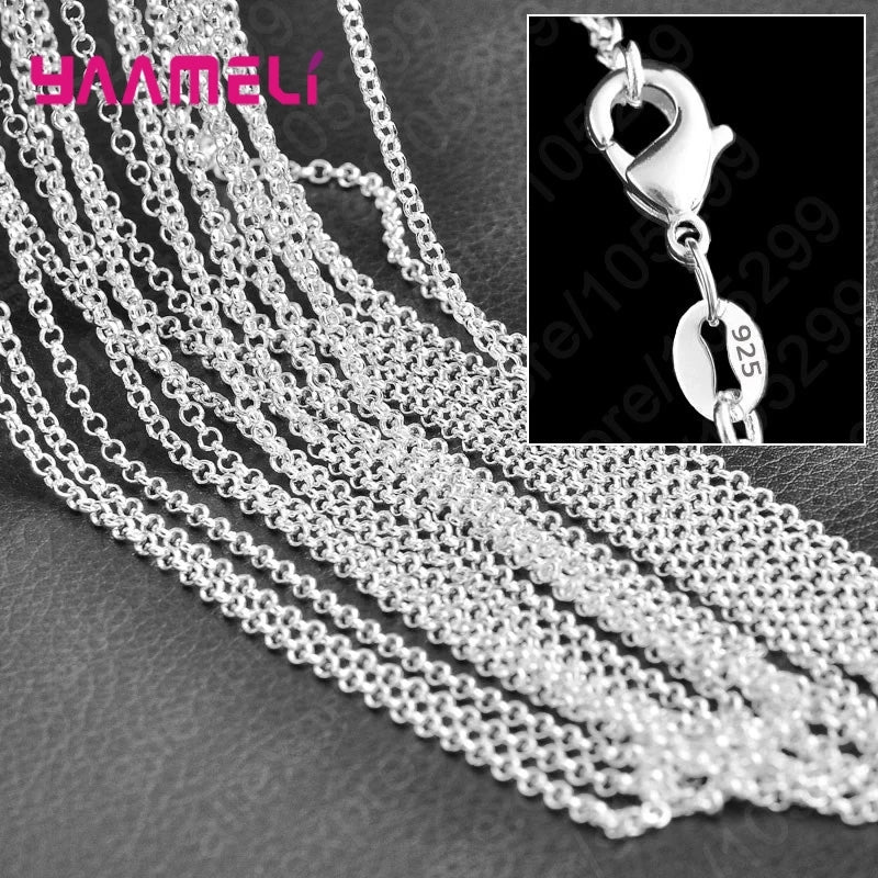 10PCS Wholesale Pure 925 Sterling Silver Color Charm Link Chain Necklace Jewelry with Strong Smooth Lobster Clasps 16-30 Inch Qme