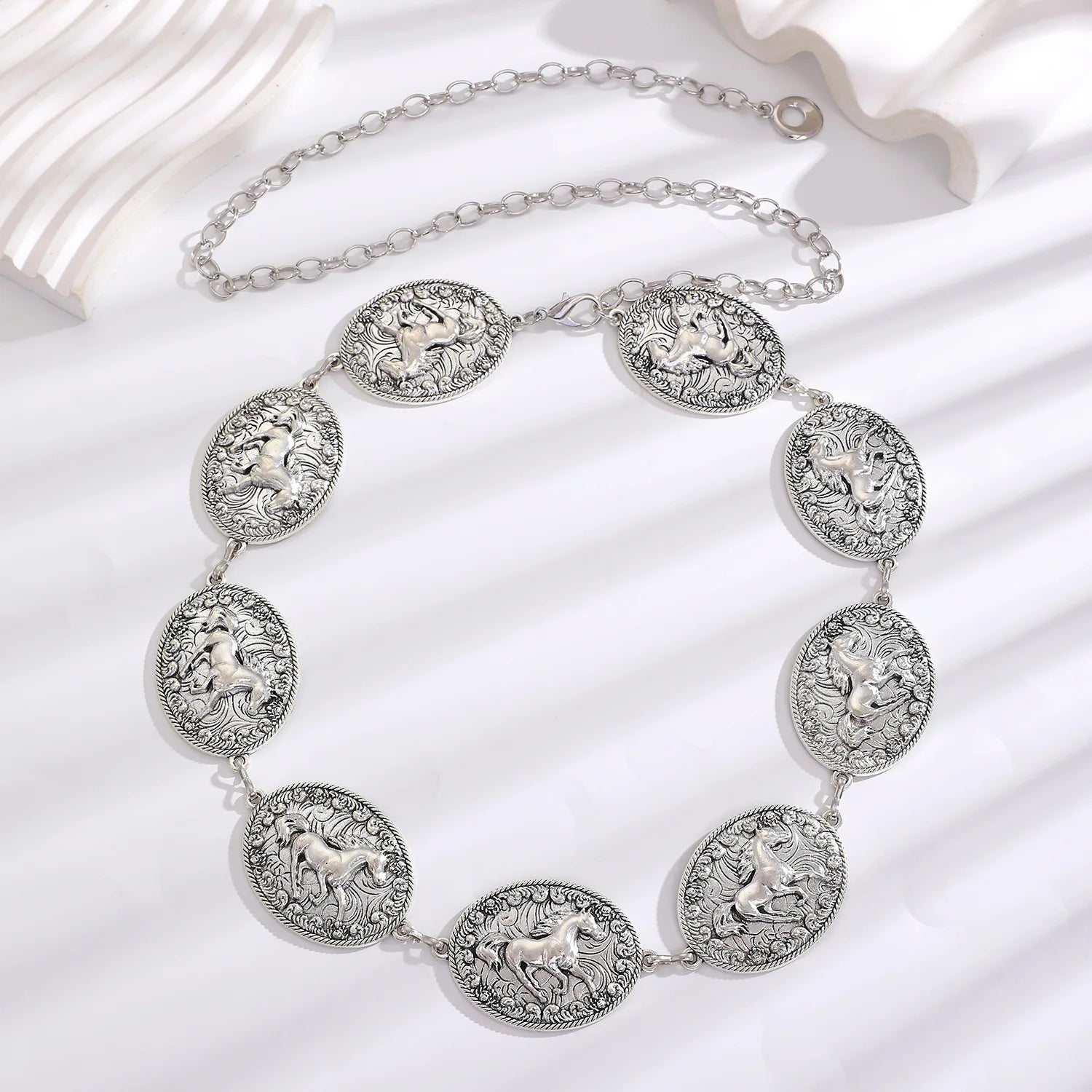 Women's Slim Decorative Waist Chain Silver Ethnic Style Tassel Chain Belt for Dresses Jeans Belt Trendy Qme FFF