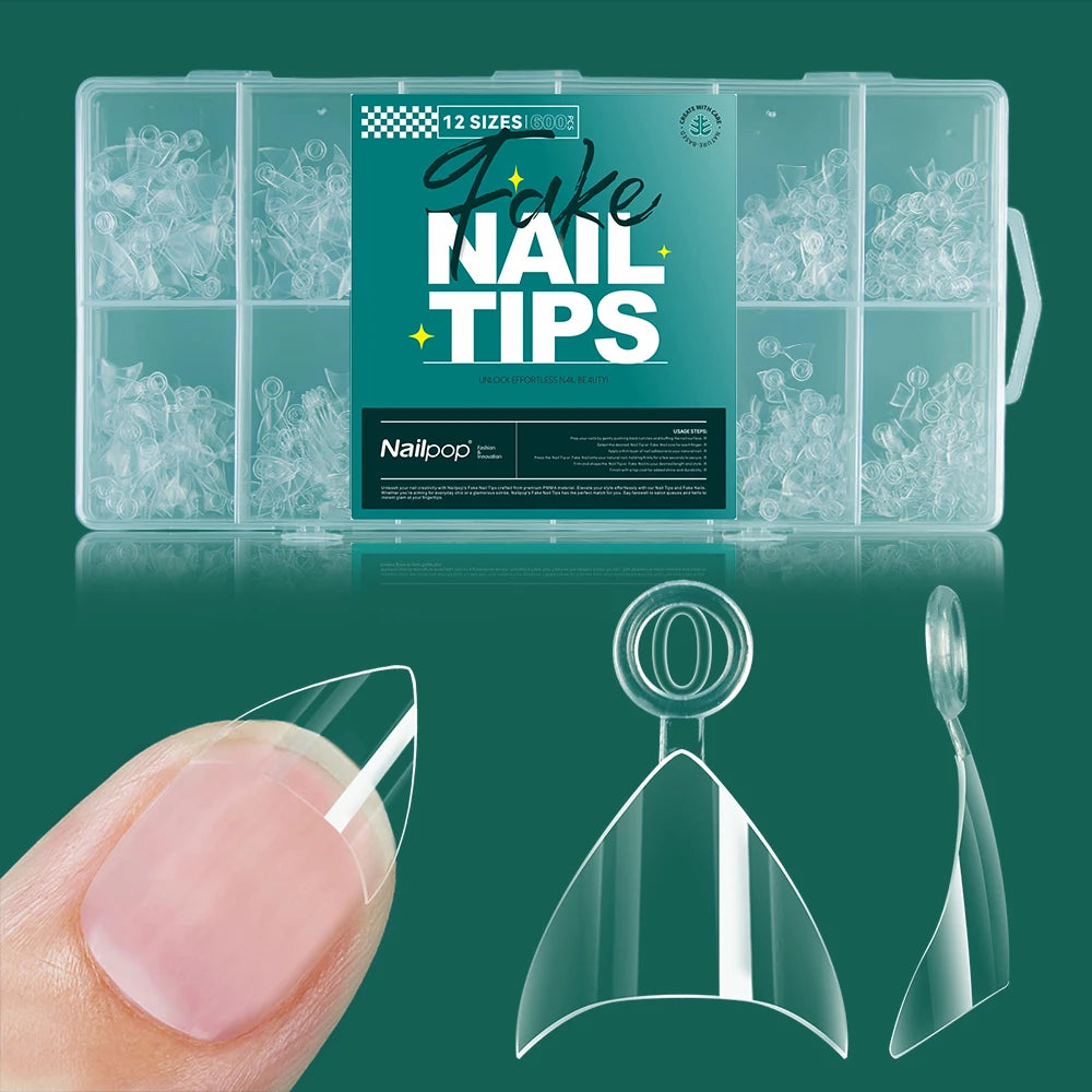 Nailpop False Nails 10 12 Sizes Full Cover Tips Clear Durable Qme XXS-HC-Stiletto-600