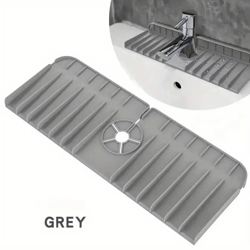 Silicone Faucet Mat Dish Soap Sponge Holder Sink Kitchen Countertop Drying Mat Bathroom Kitchen Sink Splash Guard Drain Pad Qme Grey-1PCS